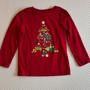 Festive Red Kids Shirt with Christmas Tree Design
